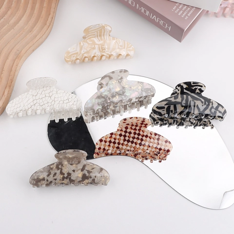 Pinza per Capelli Grande in PVC con Texture Retrò per Donna Motivo a Scacchiera Marmorizzato Accessori per Capelli