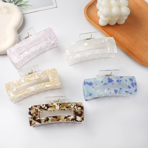 Pinza per Capelli Rettangolare in PVC Francese Grande Motivo Marmorizzato Accessorio per Capelli Geometrico per Donna