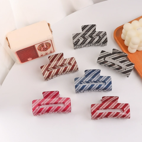 Glitter Striped PVC Hair Claw Clip For Women Large Rectangle Hair Clamp Non-slip Christmas Style Hair Accessories
