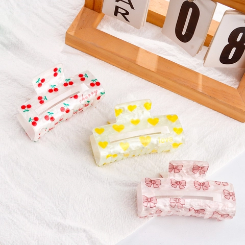 Korean Style Acrylic Fruit Pattern Hair Claw Clip Strawberry Cherry Heart Design Sweet Hair Accessories For Women Girls