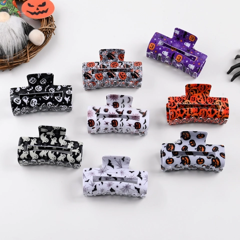 Halloween Thema PVC Haarklammer Fledermaus Kürbis Geist Spinnennetz Muster Trendy Haarstyling Zubehör Für Damen Party