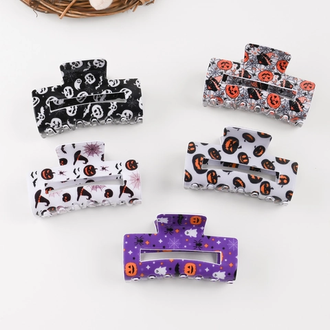 Halloween Thema PVC Haarklammer Fledermaus Kürbis Geist Spinnennetz Muster Trendy Haarstyling Zubehör Für Damen Party