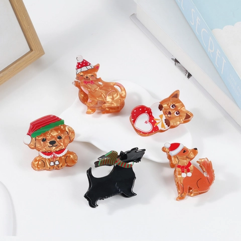 Leuke Kerst Dier Haarklemmen Cartoon Hond Kat Vos PVC Haarspelden Winter Feestelijke Haaraccessoires Voor Dames Meisjes