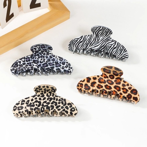 Grande Pince à Cheveux en PVC Style Coréen Imprimé Léopard Motif Zèbre Accessoires de Coiffure Faits à la Main pour Femmes