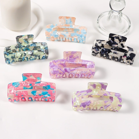 Pinza de Pelo de PVC Rectangular Vintage para Mujer Color de Caramelo Patrón de Mármol Hueco Pinzas de Pelo de Tiburón Accesorios de Pelo de Moda