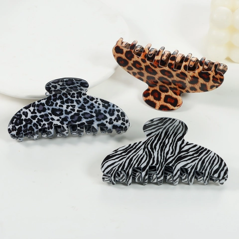 Grande Pince à Cheveux en PVC Style Coréen Imprimé Léopard Motif Zèbre Accessoires de Coiffure Faits à la Main pour Femmes