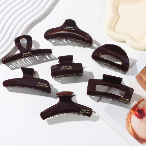 Elegante Molla per Capelli in PVC Lucido Stile Francese per Donna Semplice Clip a Squalo Marrone Scuro Accessorio Capelli