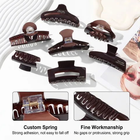 Elegante Molla per Capelli in PVC Lucido Stile Francese per Donna Semplice Clip a Squalo Marrone Scuro Accessorio Capelli
