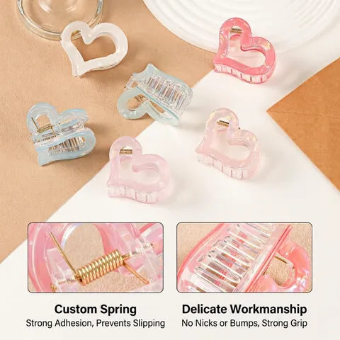 Women Iridescent Hollow Heart Hair Claw Clip Korean Sweet Shark Hair Clip For Daily Party Hair Accessory Gift