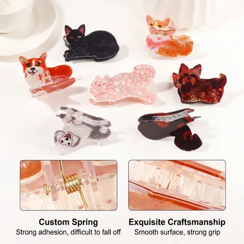 Creative Animal Shape Acetate Hair Claw Clip Cute Dog Cat Corgi Dachshund Marble Texture Hair Clamp For Women Girls Jewelry