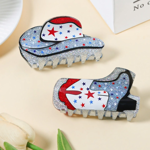 Pinza Per Capelli Glitterata A Forma Di Cappello E Stivale Da Cowboy Per Donna Accessori Per Capelli In Acrilico Con Stelle