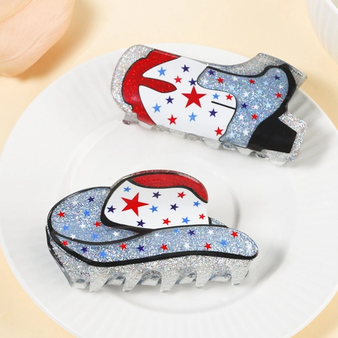 Pinza Per Capelli Glitterata A Forma Di Cappello E Stivale Da Cowboy Per Donna Accessori Per Capelli In Acrilico Con Stelle