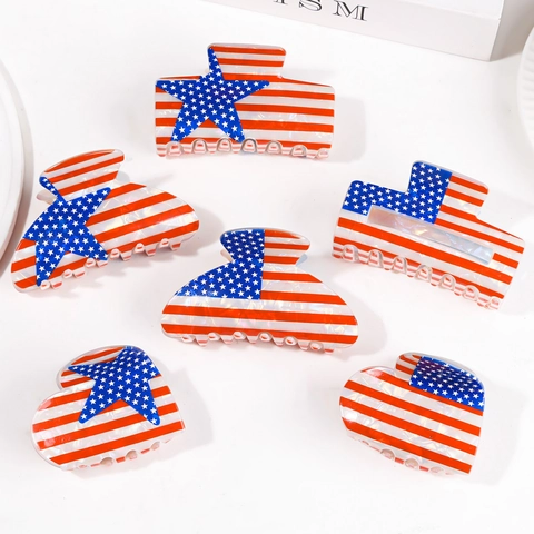 Pinza per Capelli Patriottica con Bandiera Americana Design Stelle e Strisce Accessori Capelli in PVC Perla Artificialto per Donna