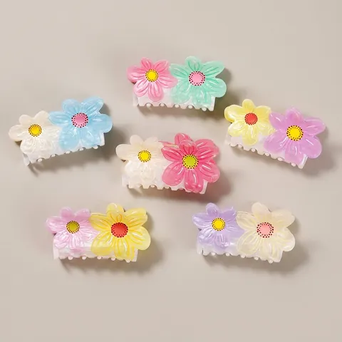 Pinza de Garra para el Cabello de Flor de PVC Hecha a Mano Estilo Pastoral Color de Contraste Horquilla para Mujer