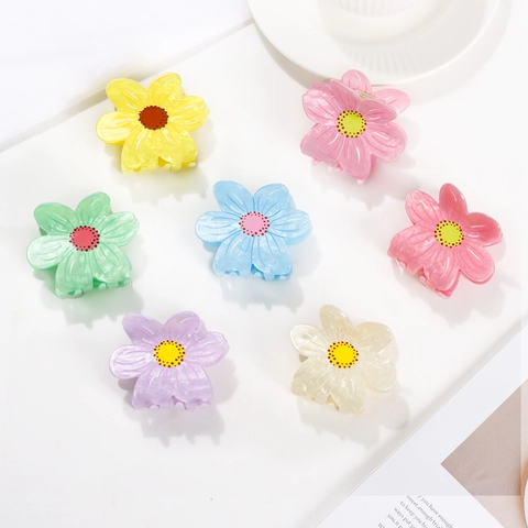 Pinza para el Cabello de Flor de PVC de Verano Dulce Lindo Clip de Tiburón Color Dopamina Accesorios para el Cabello Mujer