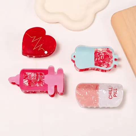 Creativa Serie Medica PVC Artiglio per Capelli Carino Cuore Siringa Pillola Forma Squalo Clip per Donna Accessori Capelli