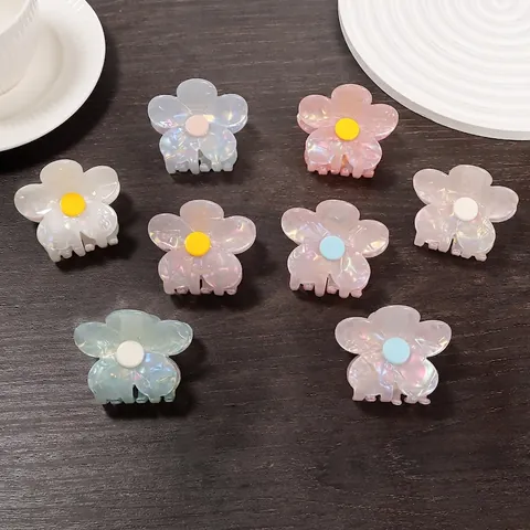 Elegante Molletta per Capelli a Fiore in PVC Iridescente per Donna Stile Pastorale Pinza a Granchio Perlata Accessori per Capelli