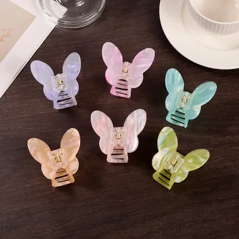 Elegant Butterfly Hair Claw Clip With Marble Texture Non-Slip PVC Hair Clamp For Women Thick Hair Butterfly Hair Accessory