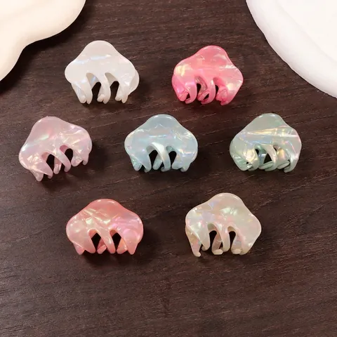 Mini Pinze per Capelli in PVC Iridescenti per Donna Colori Macaron Texture a Conchiglia Piccoli Fermagli per Capelli