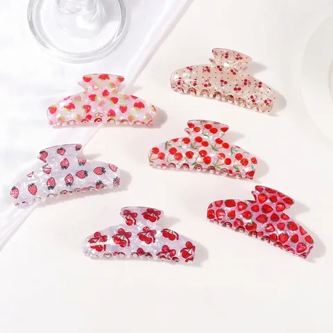 Dolce Fermaglio Per Capelli In PVC Con Motivo A Frutta Ciliegia Fragola Stampa Shark Clip Accessori Per Capelli Donna