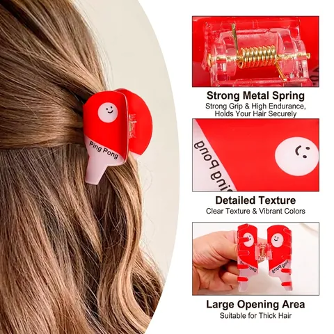 Creative Badminton Table Tennis Racket Shape Hair Claw Clips Funny Sports Style PVC Smiley Face Shark Clip For Women Girls Hair Accessories