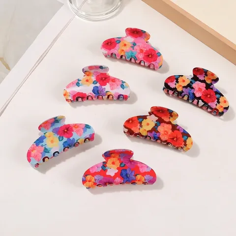 Pinza per Capelli in PVC con Fiori Vintage Grande Clip a Squalo con Motivo Floreale Elegante Fermaglio per Capelli Donna