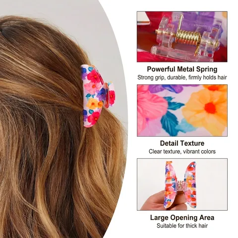 Pinza per Capelli in PVC con Fiori Vintage Grande Clip a Squalo con Motivo Floreale Elegante Fermaglio per Capelli Donna
