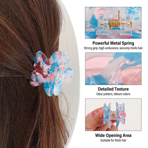 Elegante Pinza de Flor para el Cabello Color Caramelo PVC Diamantes de Imitación Pinza de Tiburón Estilo Hada para Mujer