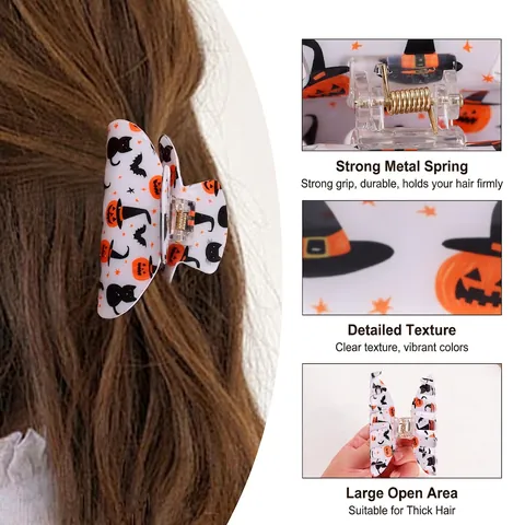 Halloween-Thema Haarkralle Für Damen Kürbis Totenkopf Spinne Sarg Zaubererhut PVC Handgefertigt Niedlicher Gruseliger Haarschmuck
