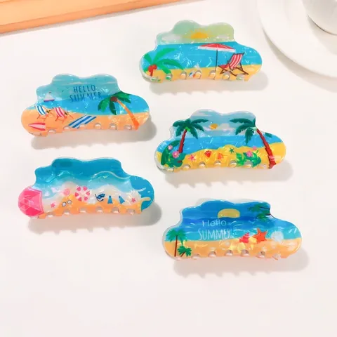 Sommer Strand Druck Haarkralle Große PVC Haifisch-Clip Für Damen Hello Summer Tropische Urlaubs-Haarschmuck