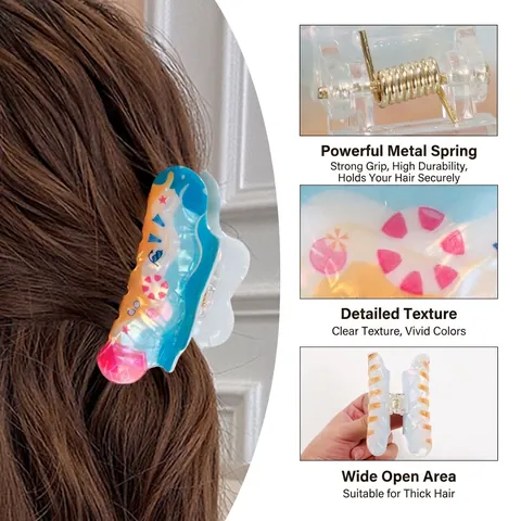 Sommer Strand Druck Haarkralle Große PVC Haifisch-Clip Für Damen Hello Summer Tropische Urlaubs-Haarschmuck