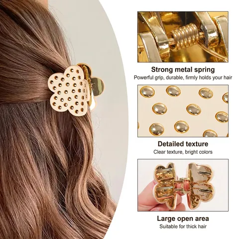 Vintage Blumen Haarklammer Matte Kunststoff Haarnadel Mit Goldene Nieten Elegante Blume Haar Accessoires Für Damen Dickes Haar