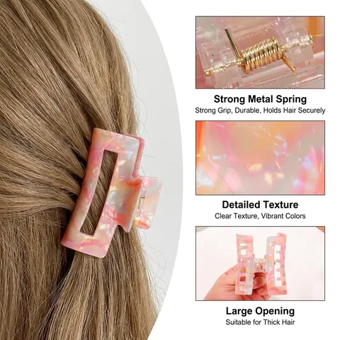 Pinza de Pelo con Patrón de Mármol de Ensueño Grande Cuadrada Elegante Antideslizante Degradada de Resina para Mujer Accesorios de Pelo