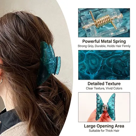 Pinza per Capelli in PVC con Motivo a Marmo Vintage Grande Elegante Molla a Squalo Antiscivolo Accessori per Capelli Donna Ragazze