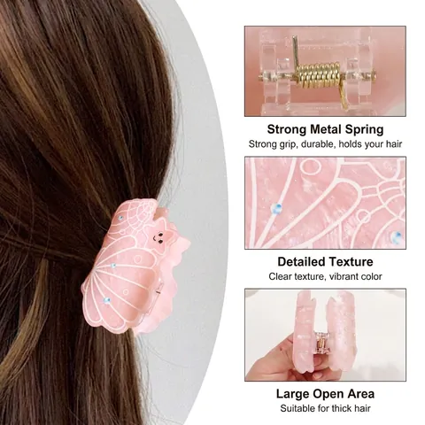 Pinza per Capelli in PVC da Donna Tema Oceano Forma di Conchiglia Finitura Perla Artificialta Glitter Sfumato Accessori per Capelli