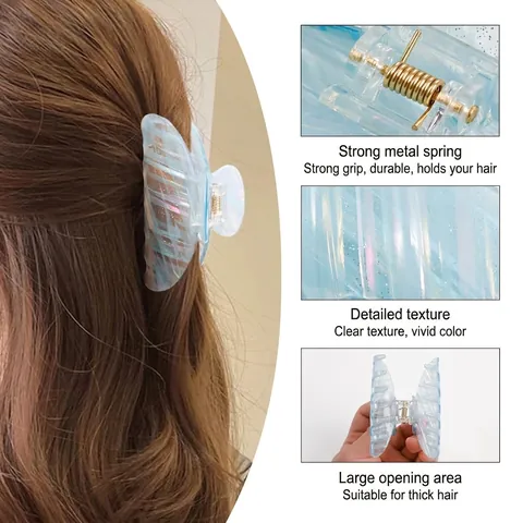 Grande Molla per Capelli in Marmo Sfumato Clip in PVC Acrilico con Brillantini per Donne Accessori per Capelli Folti