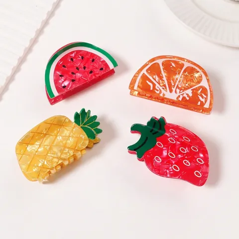 Pinces à Cheveux Crabe en PVC Motif Fruits pour Femmes Été Doux Ananas Orange Fraise Pastèque Accessoires Coiffure