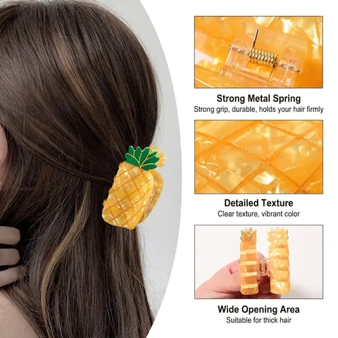 Pinces à Cheveux Crabe en PVC Motif Fruits pour Femmes Été Doux Ananas Orange Fraise Pastèque Accessoires Coiffure