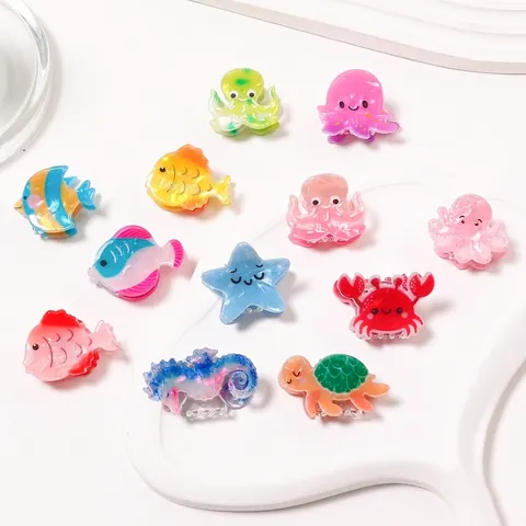 Cartoon Meerestier Haarklammern Harz PVC Oktopus Fisch Krabbe Seepferdchen Schildkröte Seestern Süßer Haarschmuck Für Kinder Mädchen