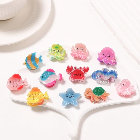 Cartoon Meerestier Haarklammern Harz PVC Oktopus Fisch Krabbe Seepferdchen Schildkröte Seestern Süßer Haarschmuck Für Kinder Mädchen