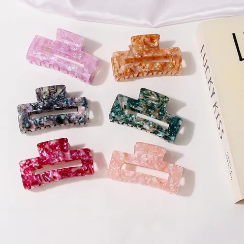 Large Rectangular Marble Pattern Hair Claw Clip Fashion Liquid Texture Glitter Hair Accessory For Women Styling Strong Grip
