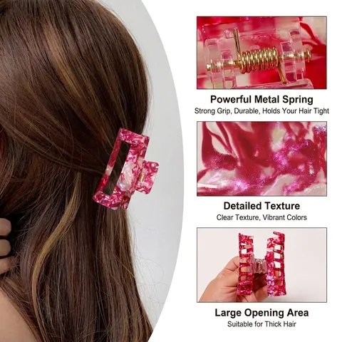 Large Rectangular Marble Pattern Hair Claw Clip Fashion Liquid Texture Glitter Hair Accessory For Women Styling Strong Grip