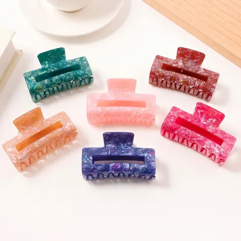 Marble Texture Hair Claw Clip Large Rectangular Hollow Acetate Shark Clip For Women Retro Styling Fashion Accessories