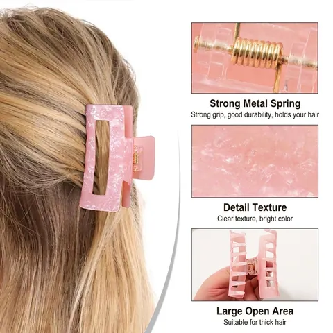 Marble Texture Hair Claw Clip Large Rectangular Hollow Acetate Shark Clip For Women Retro Styling Fashion Accessories