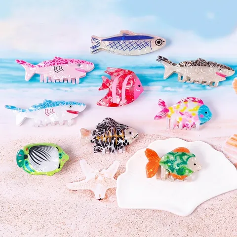 Ocean Animal Hair Claw Clips Acetate Shark Tropical Fish Shape Hair Clamps Non Slip Hair Accessories For Women Daily Vacation