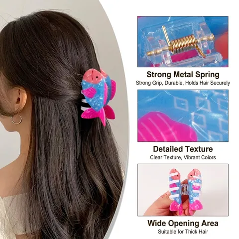 Ocean Animal Hair Claw Clips Acetate Shark Tropical Fish Shape Hair Clamps Non Slip Hair Accessories For Women Daily Vacation