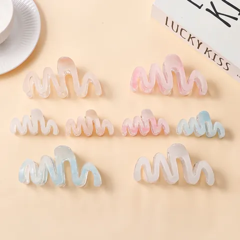 Elegant Wavy PVC Hair Claw Clip Translucent Glitter Shimmer Non-Slip Large Small Shark Hairpin For Women Hair Accessories