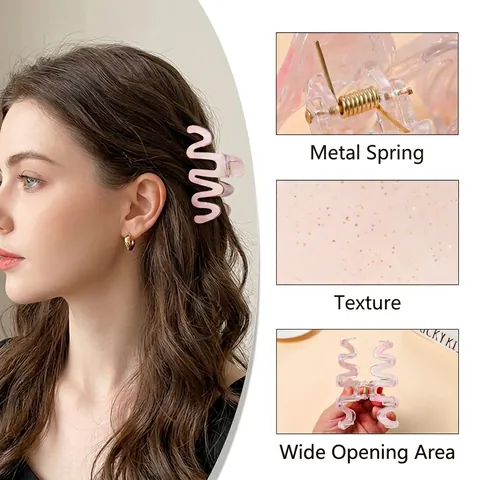 Elegant Wavy PVC Hair Claw Clip Translucent Glitter Shimmer Non-Slip Large Small Shark Hairpin For Women Hair Accessories