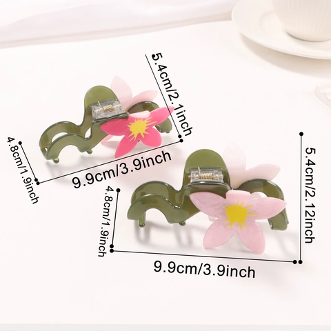 Damen Vintage Blumen Haarklammer Große PVC Blumen Haarschmuck Mit Grüner Wellenform Für Dickes Haar Styling
