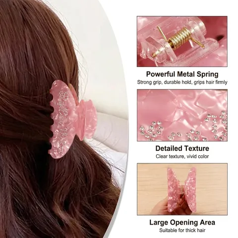 Eleganter Haarklammer Mit Marmormuster Und Strass-Buchstaben Großer PVC-Hai-Clip Im Acetat-Look Für Damen Styling-Zubehör